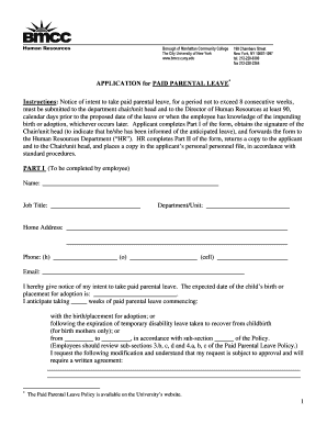 Paid Parental Leave Application 6 09doc Bmcc Cuny  Form