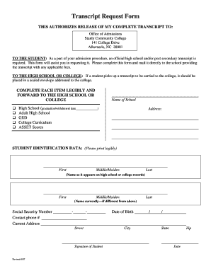 Stanly Community College Transcript Request  Form
