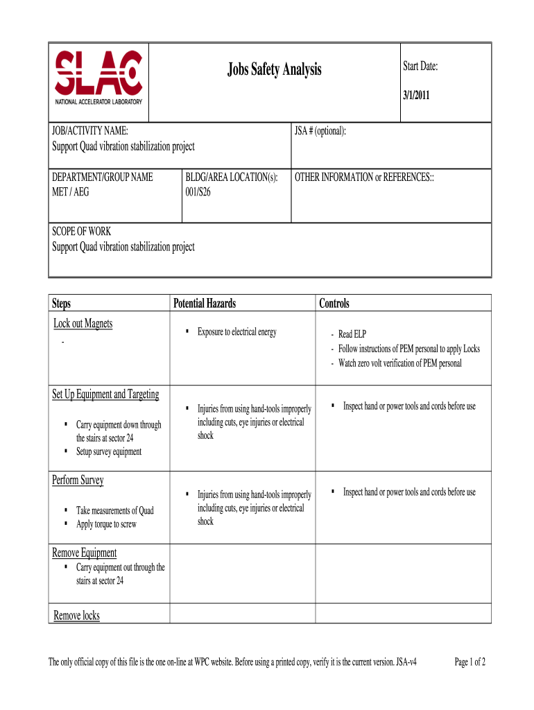  Online Jsa Template Form 2011