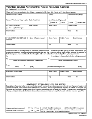 pdfFiller Volunteer Services Agreement for Natural Resources Agencies Form