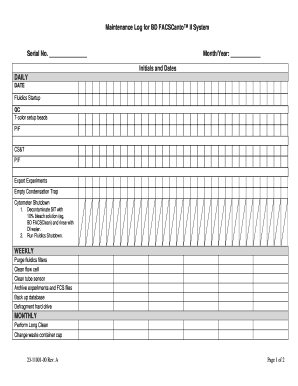 Maintenance Log for BD FACSCanto II System a Maintenance Log for BD FACSCanto II System Instrument  Form