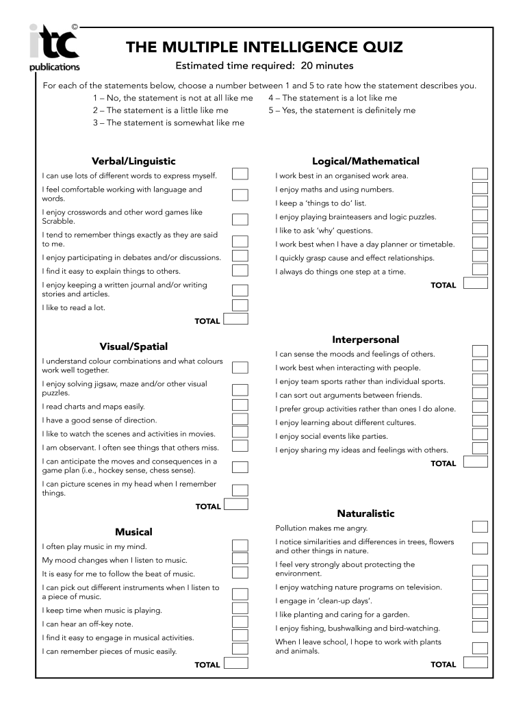 Multiple Intelligences Quiz  Form