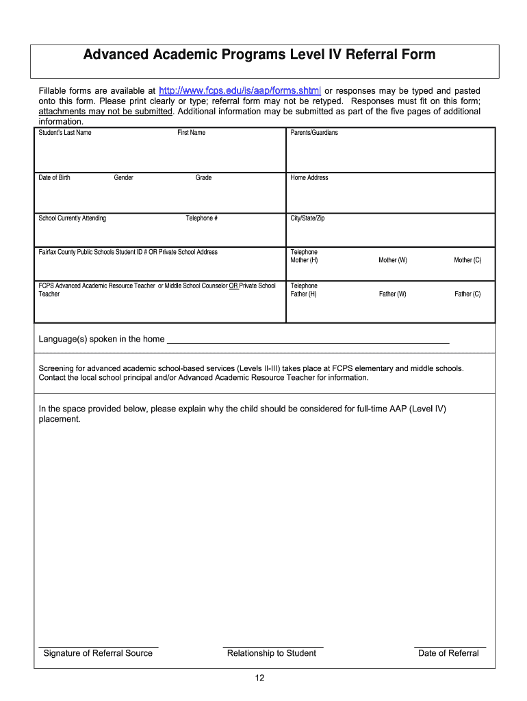  Aap Level Iv Referral Form 2012-2024