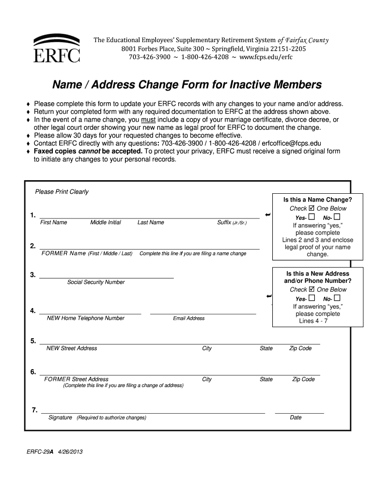  AddressName Change Inactive Non Retired Members ERFC 29A 2013