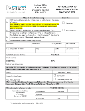 Transcript Request from PCC Pamlico Community College  Form