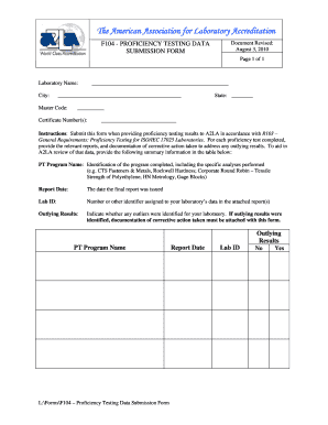  F104 Proficiency Testing Data Submission Form American A2la 2010-2024