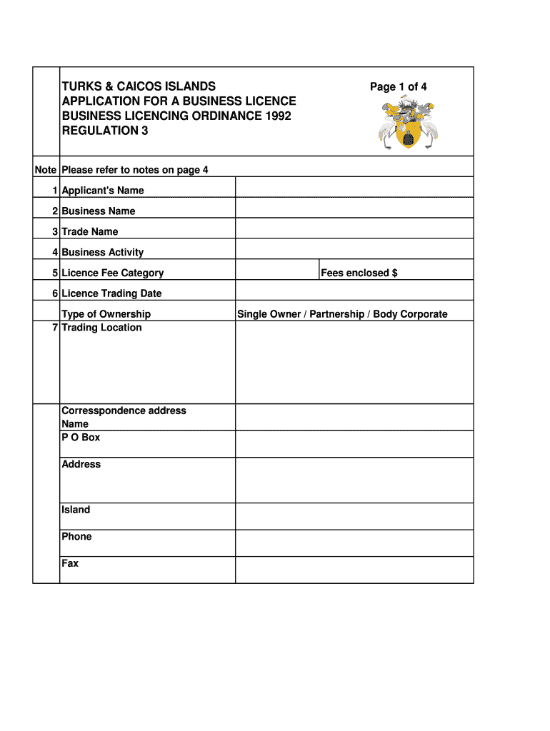  Tci Business License Form 1992-2024