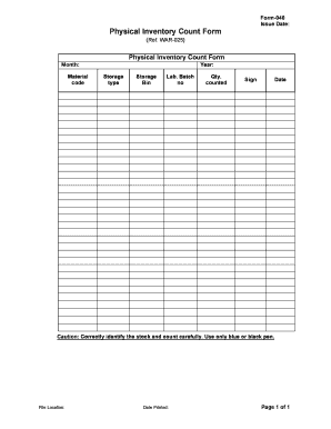 Form 040 Physical Inventory Count Form
