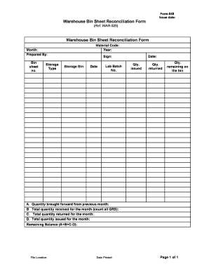 Form 045 Warehouse Bin Sheet Reconciliation Form