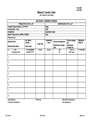 Transfer Order Form