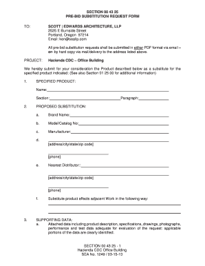 Substitution Request Form Pre Bid