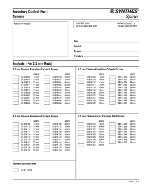 Synapse Inventory Control Form Synthes