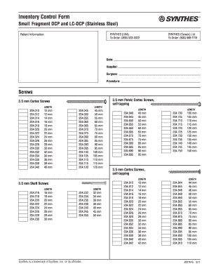 Synthes Lc Dcp Small Frag Inventory  Form