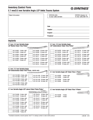 Synthes Distal Fibula Inventory  Form