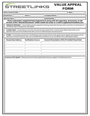 Appraisal Dispute Form StreetLinks