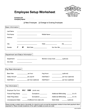 Employee Set Up Worksheet Flex Pay  Form