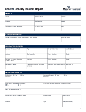 General Liability Incident Report Form Mesirow Financial