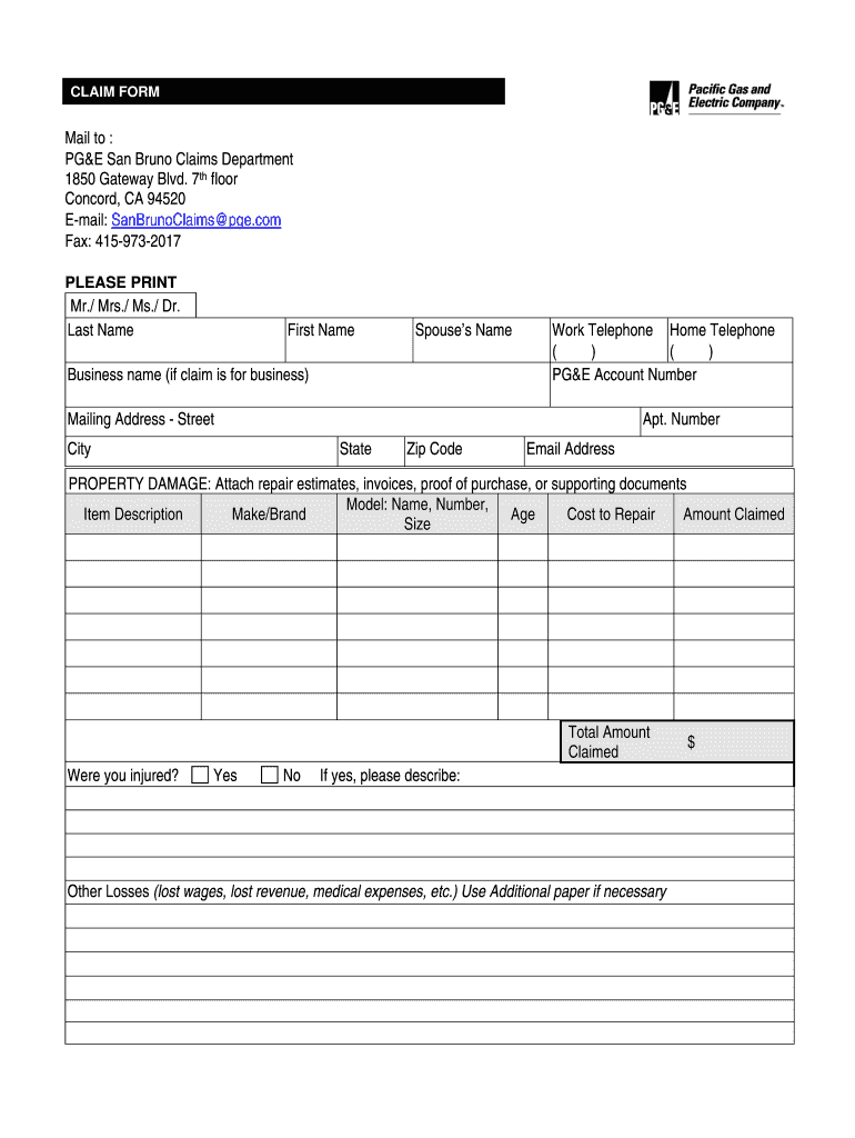 Pg E Claims Form Fill Out And Sign Printable PDF Template SignNow