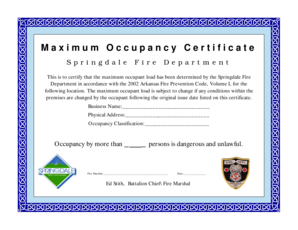 FPD009 Occupancy Certificate Springdale Springdalear  Form