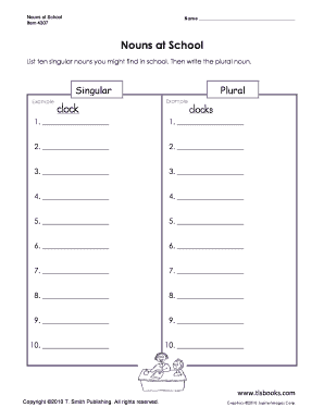 Singular Nouns List  Form