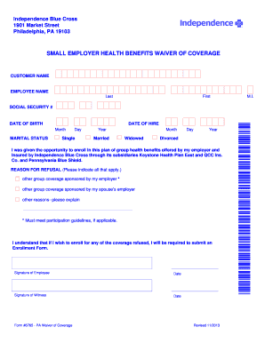 Visio Revised Benefits Waiver IBC Form # 6765 11 Vsd