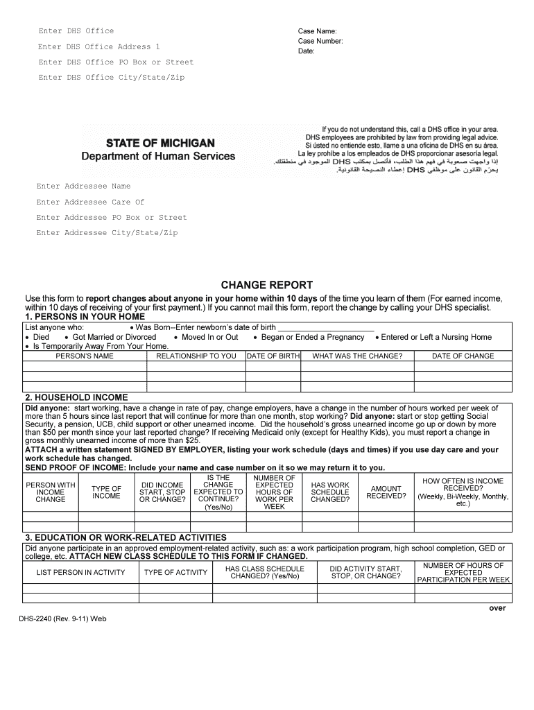  Dhs 2240 Change Report Form 2011-2023