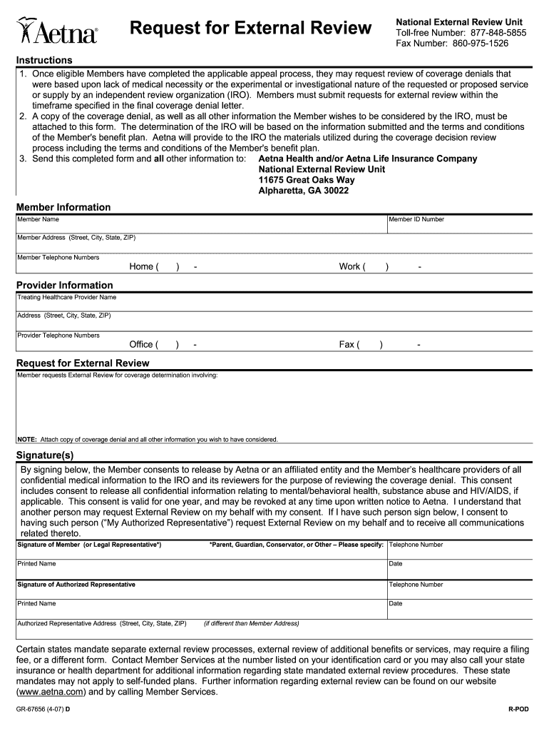 Aetna Appeal Form