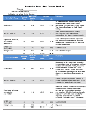 Pest Control Assessment Report  Form