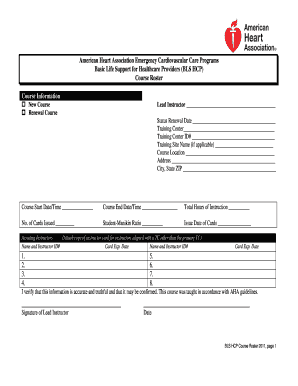 Bls Hcp Course Roster PDF Writable Form