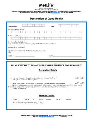 Declaration of Good Health Form Pnb Metlife