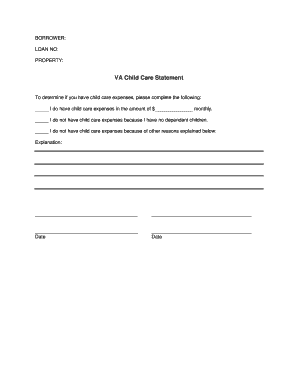 Child Care Statement Template  Form