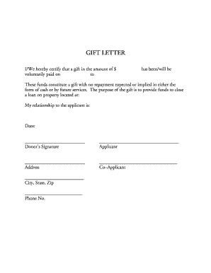 Financial Gift Letter  Form
