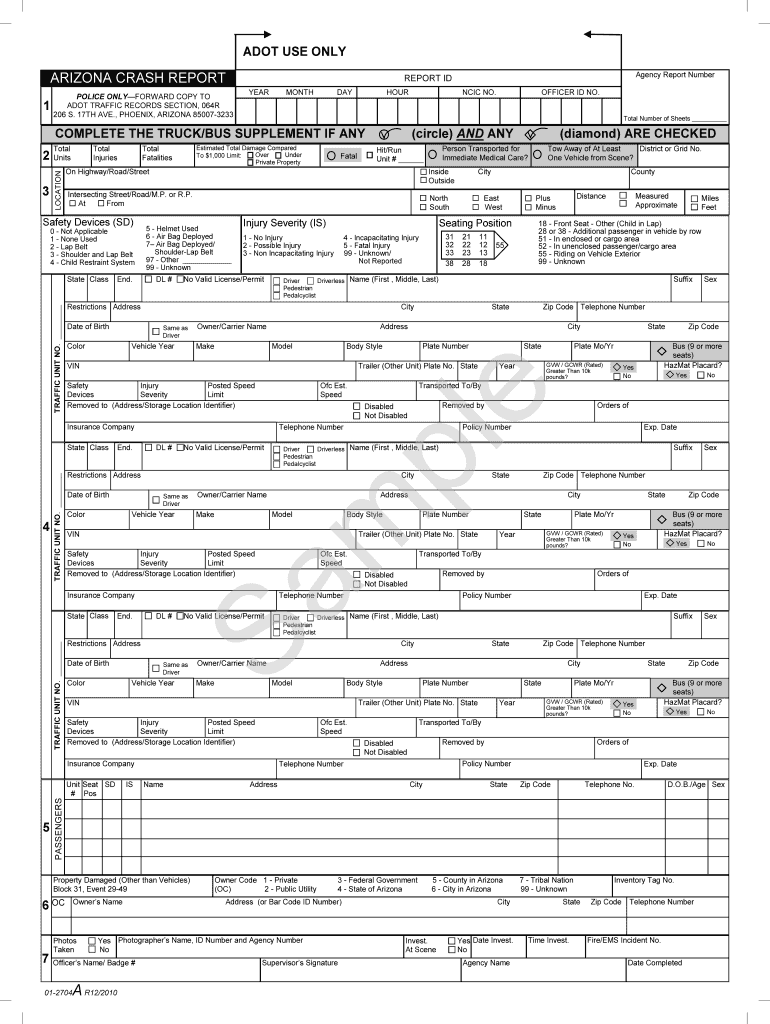 Arizona Crash Report 12  Traffic Records  Nhtsa Tsis  Form