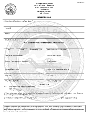 Muskogee Creek Nation Motor Vehicle Lien Enty Form