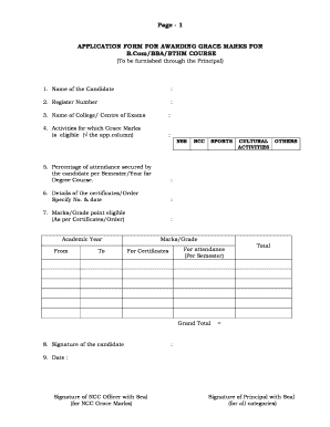 Application for Grace Marks in University  Form