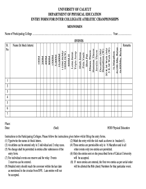 Athletics Entry Form