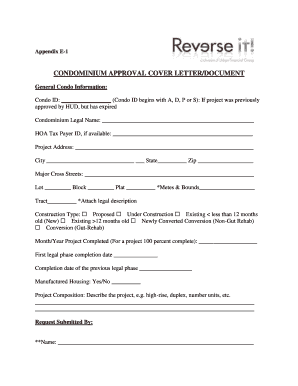 CONDOMINIUM APPROVAL COVER LETTERDOCUMENT  Form