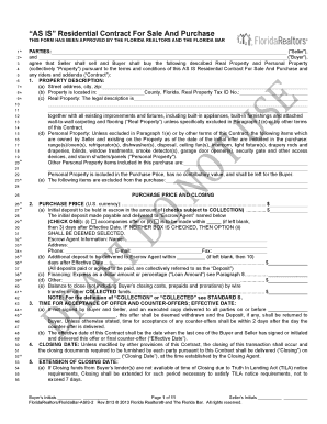 Florida as is Residential Contract for Sale and Purchase  Form