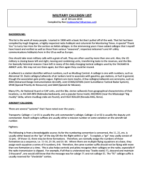 Military Call Signs List  Form