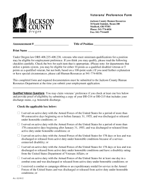 Veteran&amp;#39;s Preference Form Jackson County Oregon Co Jackson or