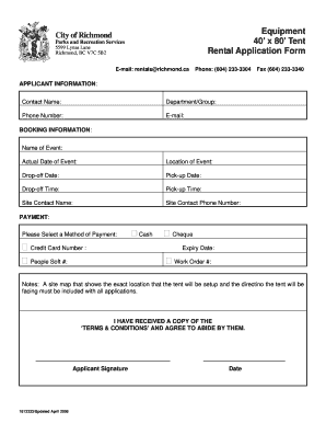 Equipment 40&amp;#39; X 80&amp;#39; Tent Rental Application Form City of Richmond Richmond