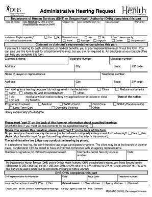 Admin Hearing Request Form 0443 PDF Ageia Health Services
