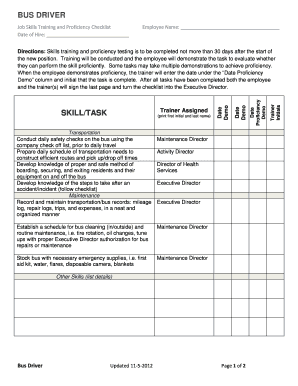 Driver Training Checklist  Form