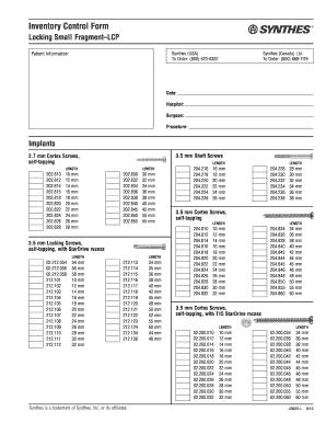  Synthes Small Frag Inventory 2012