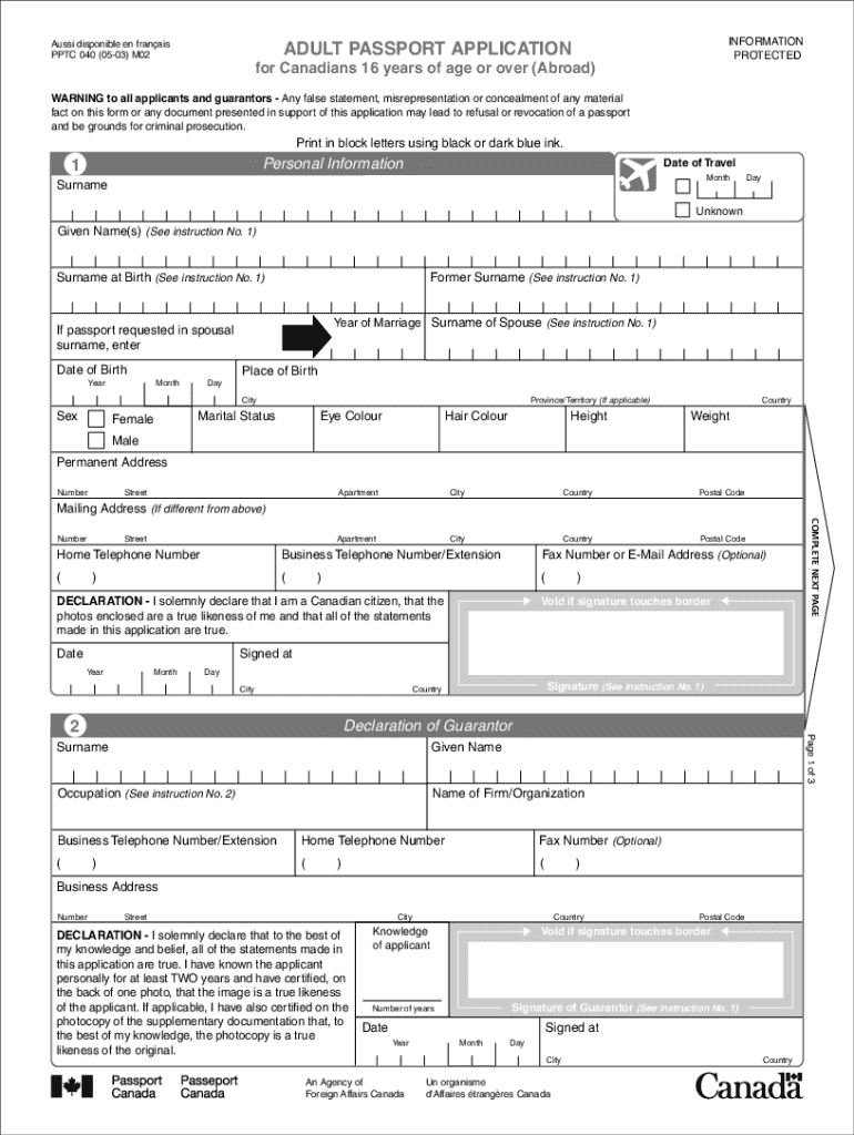  Canadian Passport Forms Printable 2003-2024