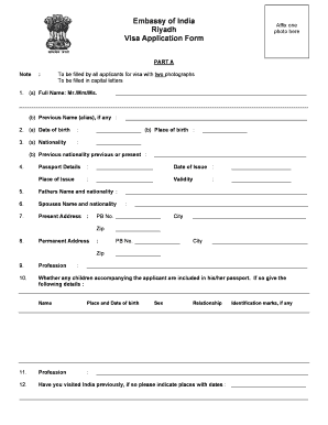 Embassy of India Riyadh Visa Application Form