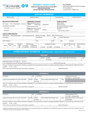  Highmark Member Change Form 2013-2024