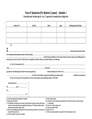 Form of Declaration for Ministers Licence