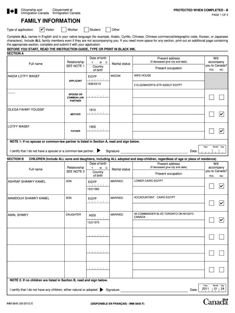 IMM 5645E Family Information CWT Connect