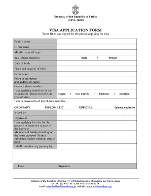  Serbia Visa Application Form PDF 2006-2024